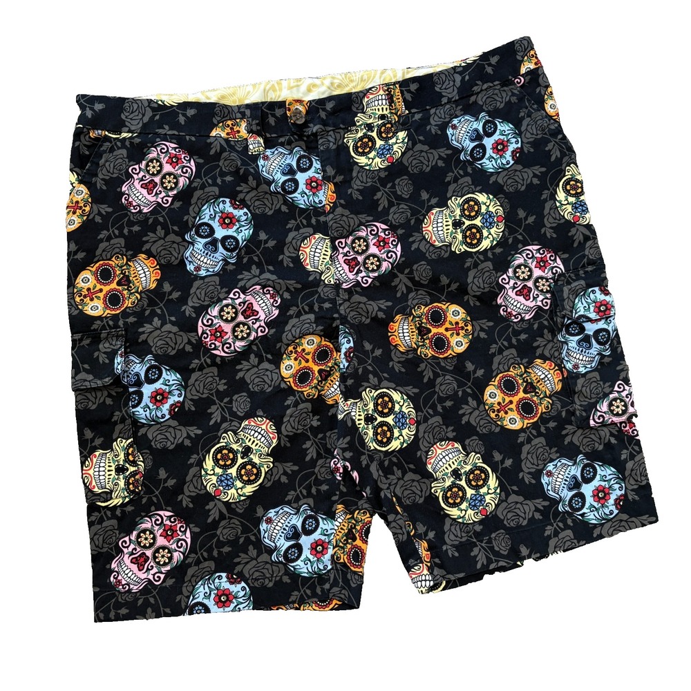 Loudmouth Cargo Shorts Mens 43 x 10.5" Rosa Heritage Dia De Los Muertos Skulls